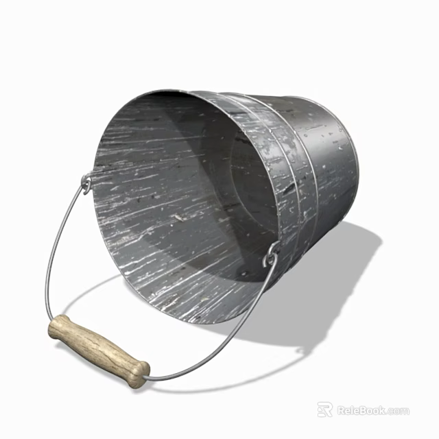Rustic Metal Bucket With Wooden Handle For Daily Laundry Washing Supplies 3d model 
