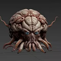 Game Movie Character Grotesque Head with Intricate Folds Blue Eyes and Tentacles