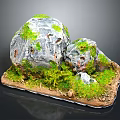 Wood Stone Natural Decorative Model With Moss Covered Rocks And Earthy Wooden Base
