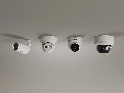 Different Types Of White Security Cameras Mounted On Ceiling Surface 3d model