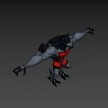 Muscular Animal Game And Movie Character In Red Outfit With Black Details And Arms Outstretched