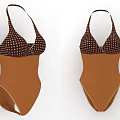 Women's Halter Neck Brown Polka Dot One Piece Swimsuit Fitted Design Fashionable
