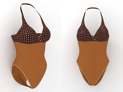Women's Halter Neck Brown Polka Dot One Piece Swimsuit Fitted Design Fashionable 3d model