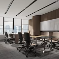 Modern Office Interior Design With Large Windows Desks And Ergonomic Chairs 3d model