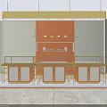 Elegant Jewelry Store Interior With Golden Pendant Lights Orange Background Wall And Marble Display Counters