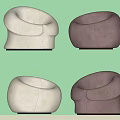 Modern Minimalist Single Sofa with Round Shape in Cream and Dark Brown Velvet Upholstery