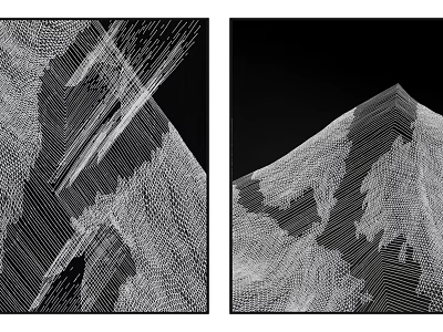 Black And White Abstract Line Art With Intricate Patterns And Mountain Design 3d model