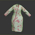 White Long Loose Fit Robe Featuring Pink Floral Patterns And Pink Trim Details