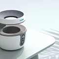 Smart Machine Humidifier White And Gray Modern Compact Design On White Countertop With Speckled Box