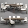 Modern Rectangular Wooden Dining Table Set With White Chairs For Dining Room 3d model