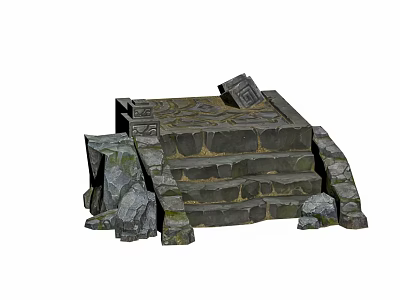Ancient Ruin Stone Platform With Carved Steps Decorative Engravings And Broken Stones 3d model