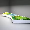 Commercial Equipment Curved Display Model With White Base Green Areas Blue Sections And Greenhouse Structures