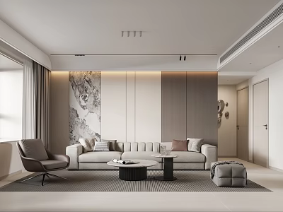 Modern Living and Dining Room Interior Design With Sofa Coffee Table And Decorative Wall Art 3d model