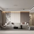 Modern Living and Dining Room Interior Design With Sofa Coffee Table And Decorative Wall Art