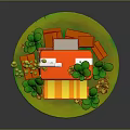 Colorful Orange Food Stand With Yellow Awning Green Plants And Coffee Beans