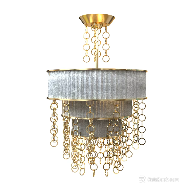 Decorative Layered Chandelier With Gray Lampshade And Gold Chain Details 3d model 