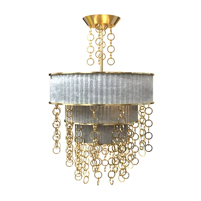 Decorative Layered Chandelier With Gray Lampshade And Gold Chain Details 3d model