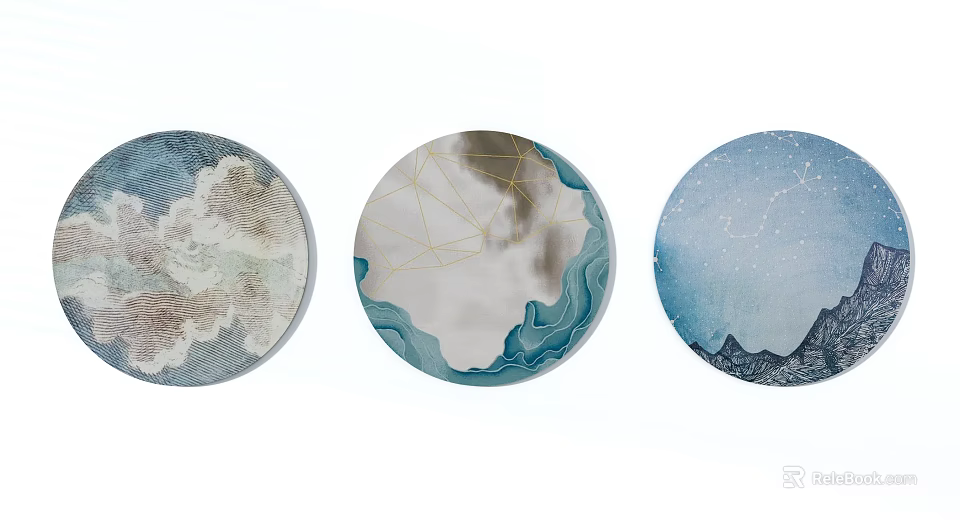 Stylish Round Rugs With Cloud Mountain Geometric Wave And Starry Sky Patterns 3d model