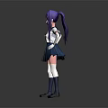 Anime Fictional Character With Purple Hair Red Eyes Blue Sailor Uniform And Pink Bow