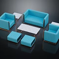 Modern Blue Sofa And Coffee Table Set With Gold Frame White Table And Ottomans 3d model