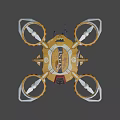 Futuristic Yellow Brown Multi Rotor Drone With Sleek Body And Propellers