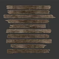 Rustic Brown Wooden Strips In Irregular Arrangement On Dark Background With Reflection 3d model