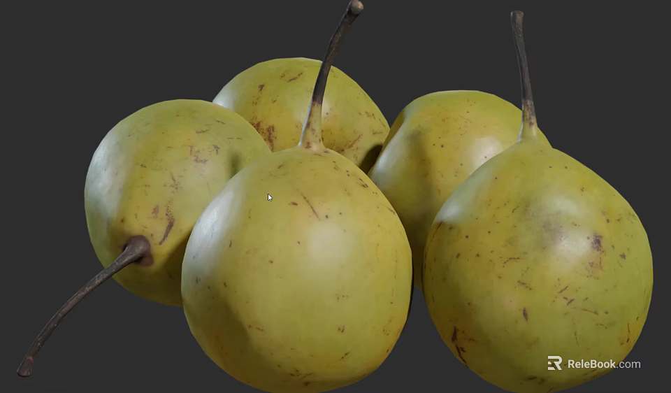 Fresh Green Pears With Brown Spots And Stems In Round Shape 3d model 