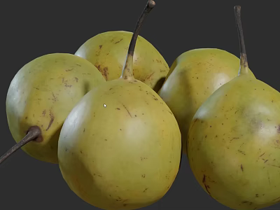Fresh Green Pears With Brown Spots And Stems In Round Shape 3d model