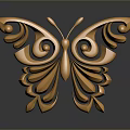 Golden Metallic Butterfly Decoration With Intricate Swirling Patterns And Glossy Finish