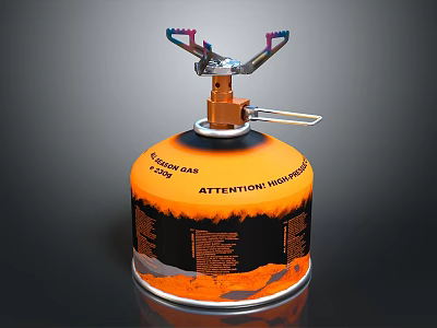 Orange Portable Gas Cylinder With Warning Label And Burner Support 3d model