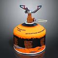 Orange Portable Gas Cylinder With Warning Label And Burner Support