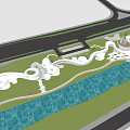 Scenic Waterfront Landscape With Curved Walkways Lush Greenery And Boating Area
