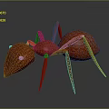 Red Ant 3D Model With Detailed Texture On Gray Background And Reflection