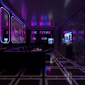 Futuristic KTV Lounge With Neon Lights Modern Sofas And Digital Screens