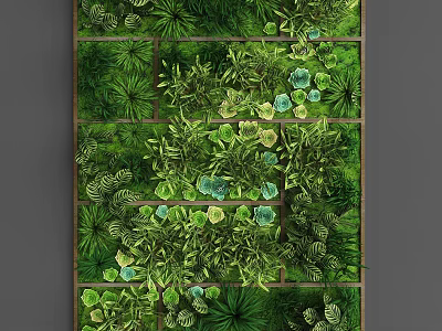 Vertical Living Plant Wall With Grid Structure And Diverse Green Leaves 3d model
