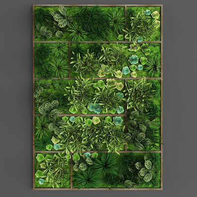 Vertical Living Plant Wall With Grid Structure And Diverse Green Leaves 3d model