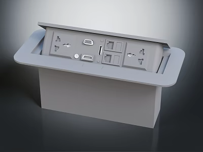 Gray Tabletop Power Outlet Box With Multiple Sockets USB Ports Pop up Design 3d model
