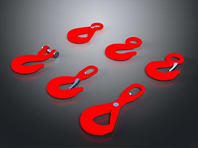 Red Heavy Duty Industrial Lifting Hooks Essential Industrial Equipment Tools 3d model