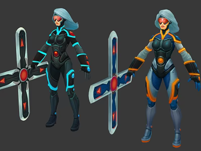 Futuristic Game and Movie Character Design With Neon Accents and Cross Shaped Weapon 3d model
