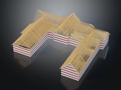 Wooden House Frame Structure With Interlaced Roof Design And Wooden Beams 3d model