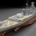 Detailed Battleship Warship Model Featuring Large Turrets Upper Structures And Wooden Deck 3d model