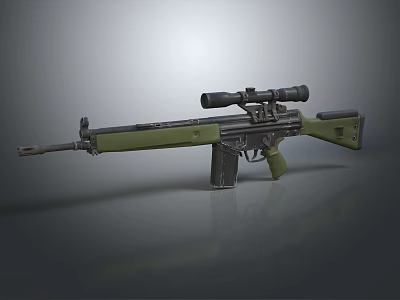 Green Military Sniper Rifle With Telescopic Sight And Long Barrel 3d model