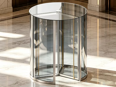 Modern Glass Revolving Door In Lobby With Marble Floor And Metal Frame 3d model