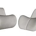 Two Modern Light Gray Lounge Chairs With Curved Textured Fabric Design