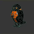 Geometric Black Owl With Red Eyes And Orange Glowing Interior In Low Poly Art Design
