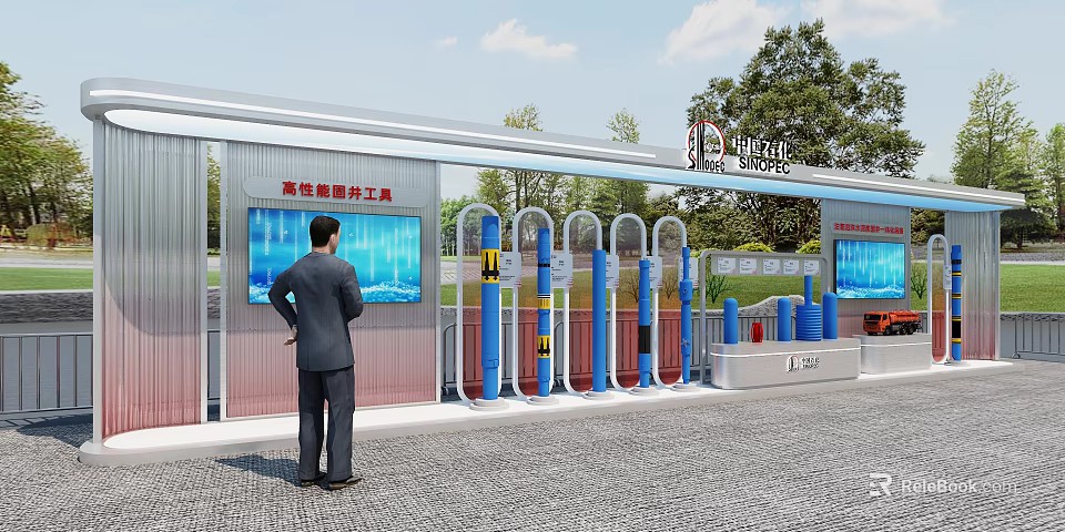 Modern Tobacco and Liquor Store with Smart Service Kiosk Blue Pillars and Digital Displays 3d model 