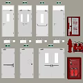 Fire Safety Equipment Featuring Red Hydrants Extinguishers Cabinets and Glass Window Fire Doors