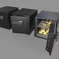 Three Black Security Lockers With Open Door Showing Gold Bars Inside