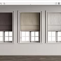 Dark Brown Beige Light Gray Roman Curtains for White Framed Interior Windows with Light Wall