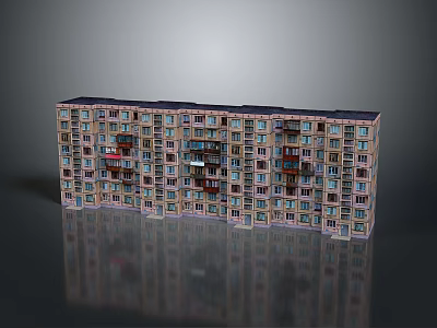 Multi story Apartment Building With Long Structure Multiple Units Beige Exterior Windows And Balconies 3d model